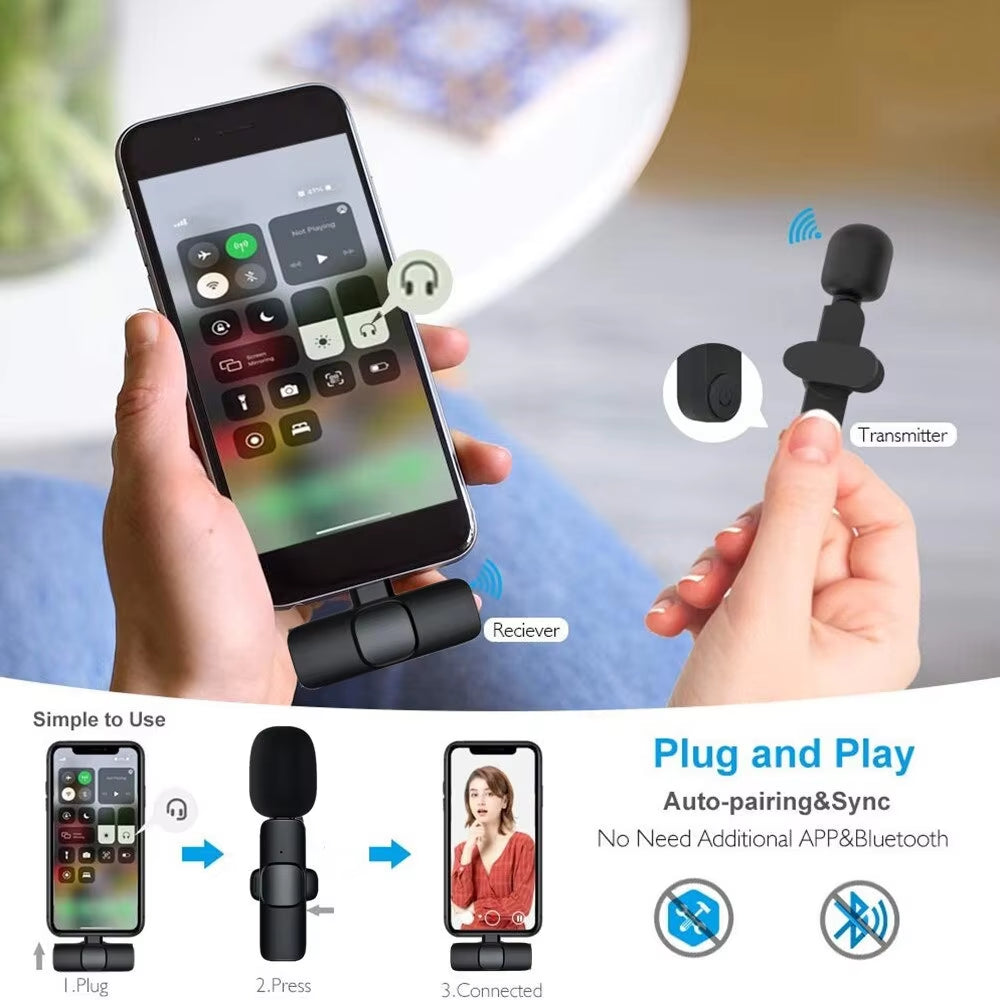 Wireless Lavalier Microphone Portable Audio Video Recording Mini Mic for Iphone Android Live Broadcast Gaming Phone Mic1